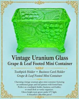 Vintage Boyd Glass Uranium Vaseline Glass Grape and Leaf Pattern Toothpick or Bu